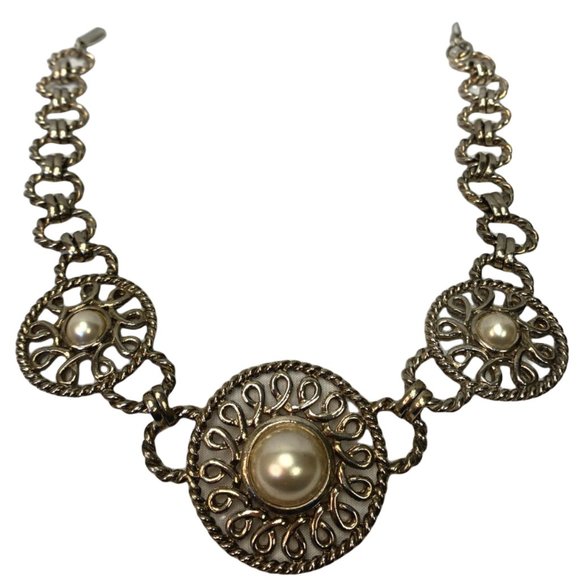 Guy Laroche Silver Pearl 3 Ring Necklace - Picture 1 of 4